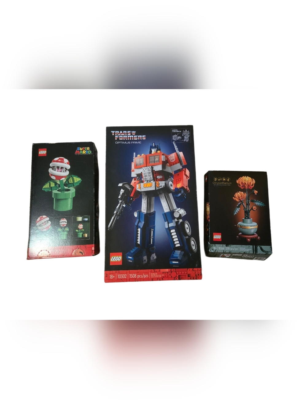 Lot Of 3 EMPTY Lego Boxes - Optimus Prime 10302, Chrysanthemum 10368 Super Mario